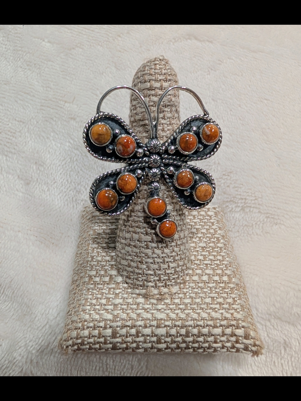 Sterling Silver Butterfly Ring - Orange Spiny